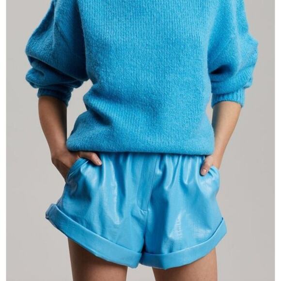 ROTATE Beata Faux Leather High-Waisted Shorts - Ethereal Blue Sz 6 - Picture 1 of 2